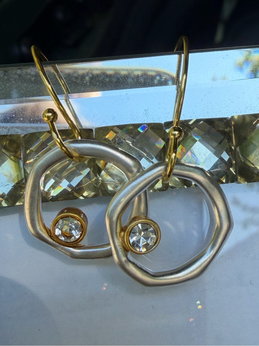 Gold & Silver Mixed Metal Crystal Drop Earrings - Unbranded